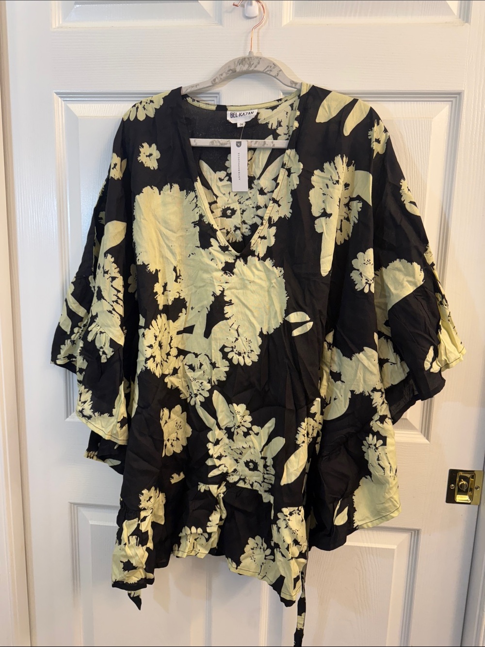 Anthropologie Black and Yellow Floral V-Neck Tunic